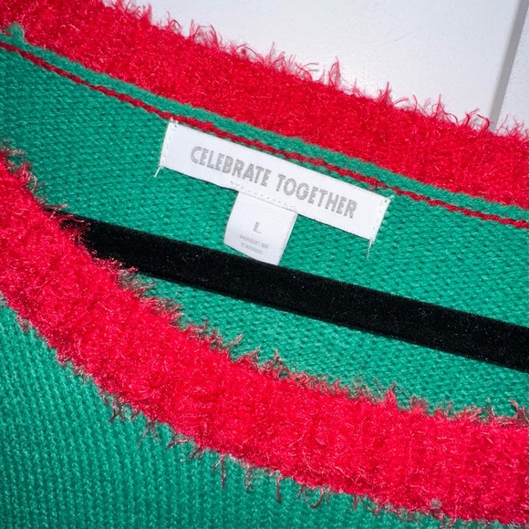 Celebrate Together Green and Red Crew Neck Sweater with Whimsical Design - Picture 3 of 6